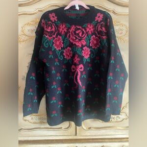 Vintage Bow and Rose Floral Sweater